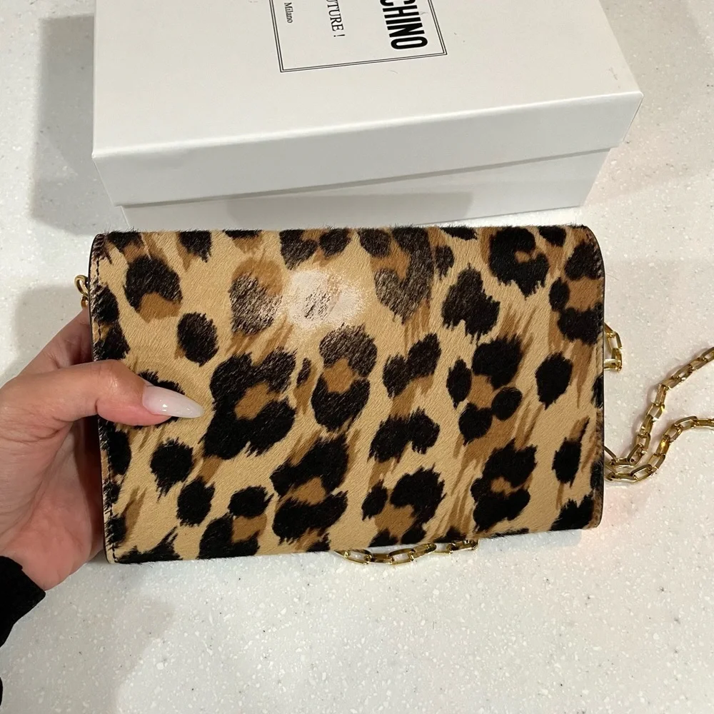 Moschino Leopard Print Pony Hair M Bag - Picture 5 of 6